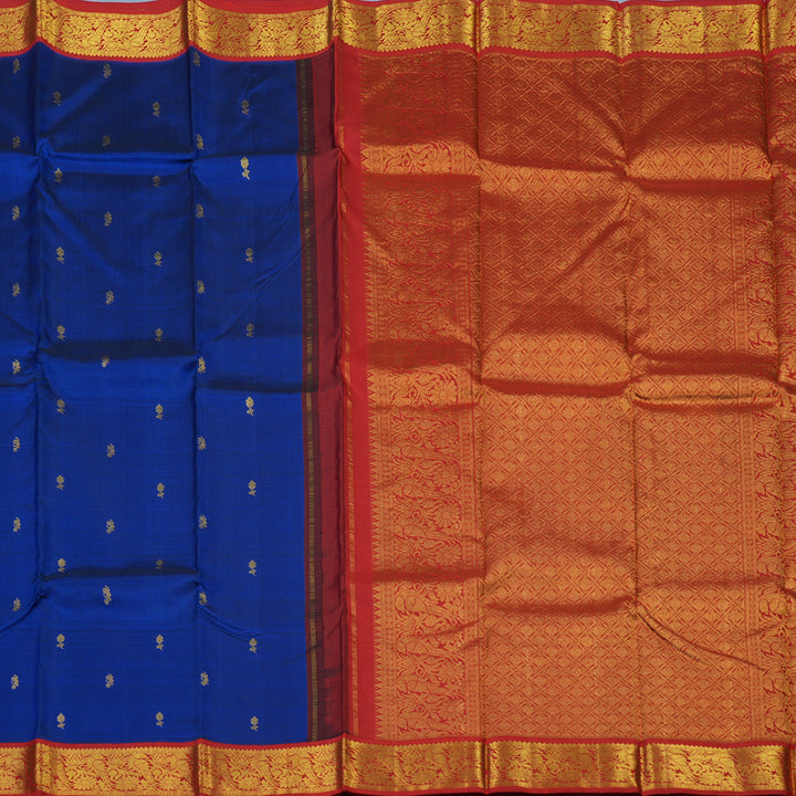 Hayagrivas Handloom MS Blue Kanjivaram Silk Saree with Red Border KSBE65L7-4