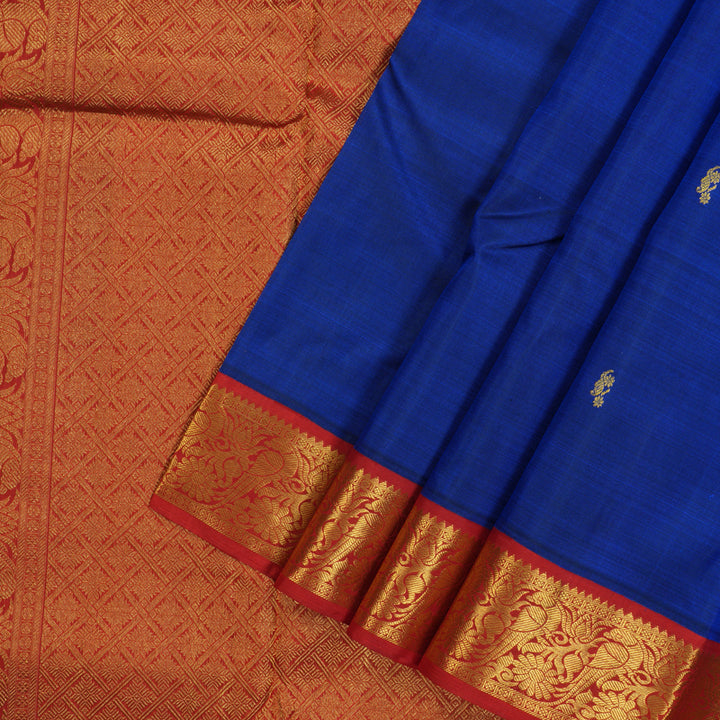 Hayagrivas Handloom MS Blue Kanjivaram Silk Saree with Red Border KSBE65L7-4