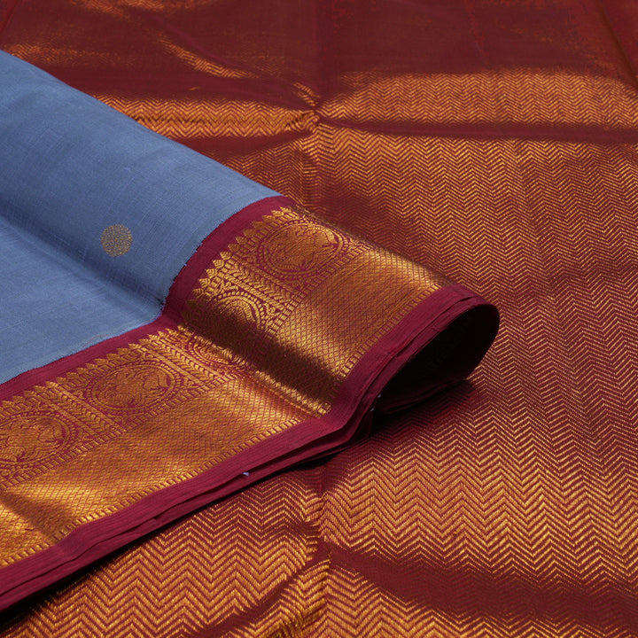 Hayagrivas Handloom Bluish-Grey Kanjivaram Silk Saree with Maroon Border KSBE65L7-5