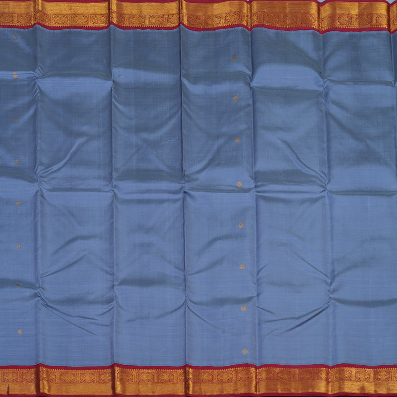 Hayagrivas Handloom Bluish-Grey Kanjivaram Silk Saree with Maroon Border KSBE65L7-5