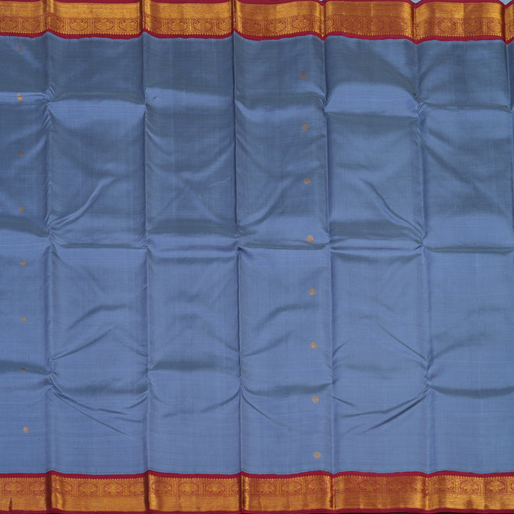 Hayagrivas Handloom Bluish-Grey Kanjivaram Silk Saree with Maroon Border KSBE65L7-5