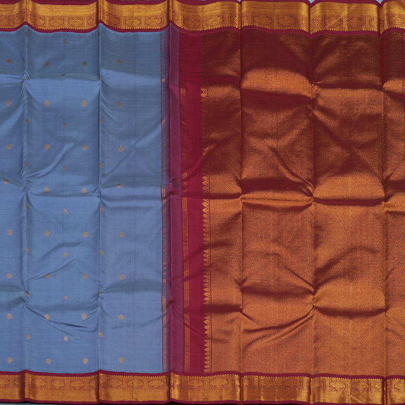 Hayagrivas Handloom Bluish-Grey Kanjivaram Silk Saree with Maroon Border KSBE65L7-5
