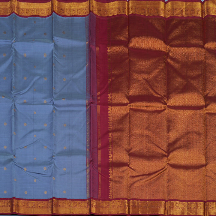 Hayagrivas Handloom Bluish-Grey Kanjivaram Silk Saree with Maroon Border KSBE65L7-5