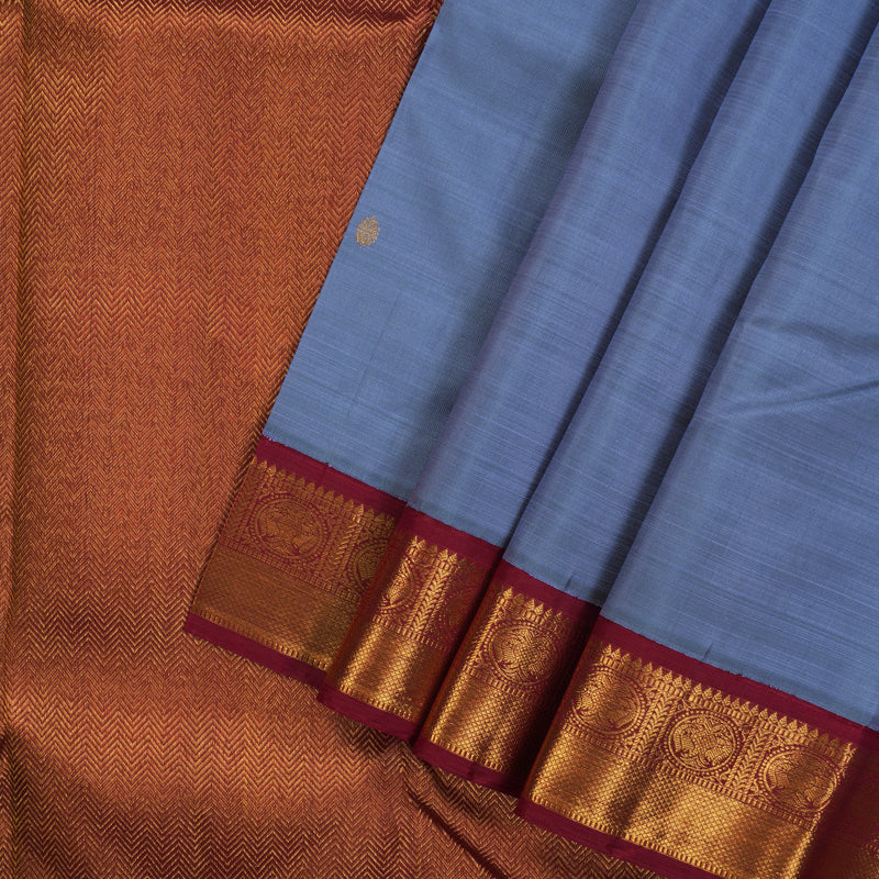 Hayagrivas Handloom Bluish-Grey Kanjivaram Silk Saree with Maroon Border KSBE65L7-5