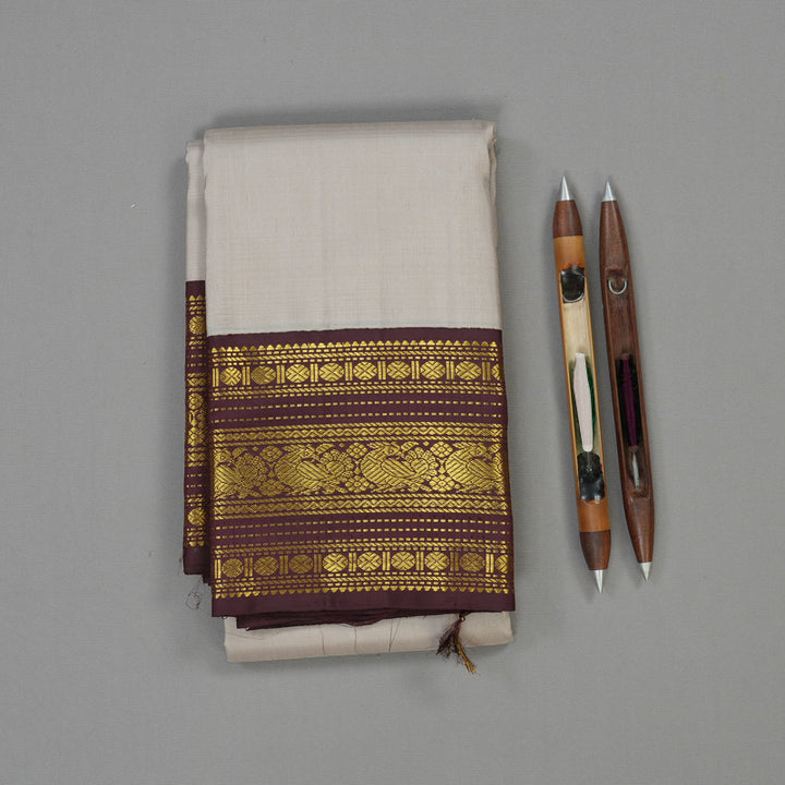 Hayagrivas Handloom Mild Onion Pink Kanjivaram Silk Saree with Burgundy Border KBE2172A4-1