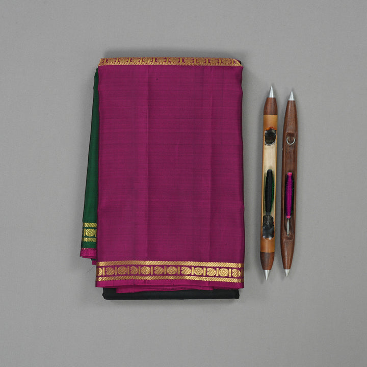 Hayagrivas Handloom Black Kanjivaram Silk Saree with Ganga Jamuna border KSBE66L8-1