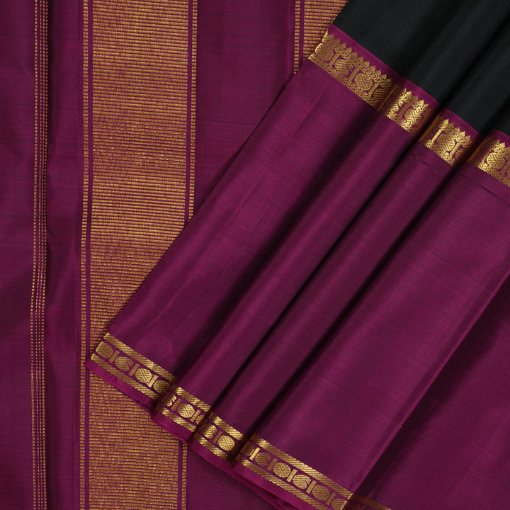 Hayagrivas Handloom Black Kanjivaram Silk Saree with Ganga Jamuna border KSBE66L8-1