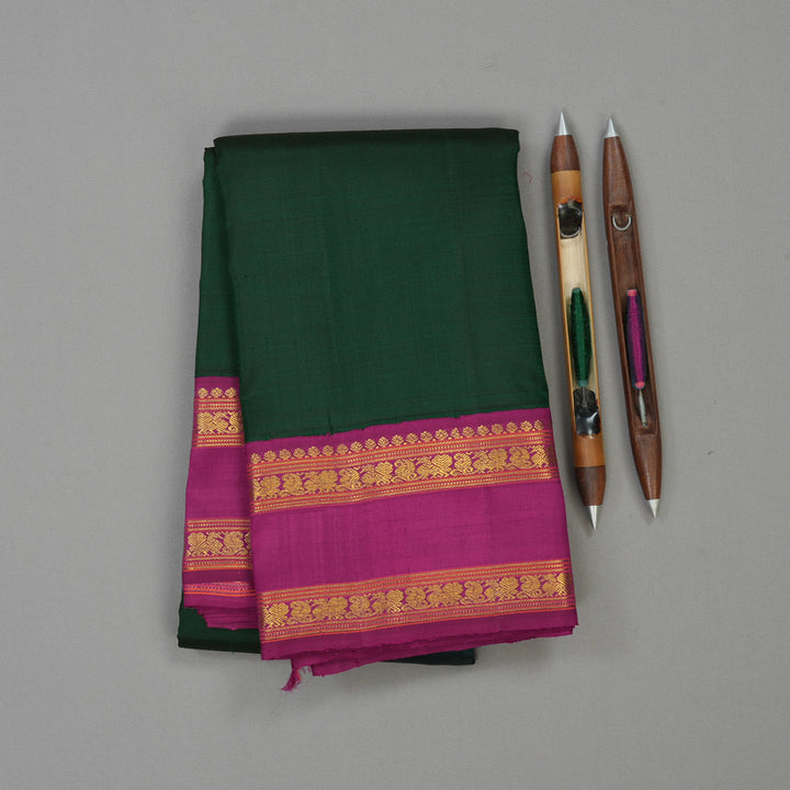 Hayagrivas Handloom Karum Pachai Kanjivaram Silk Saree with Wine Purple border KSBE66L9-1