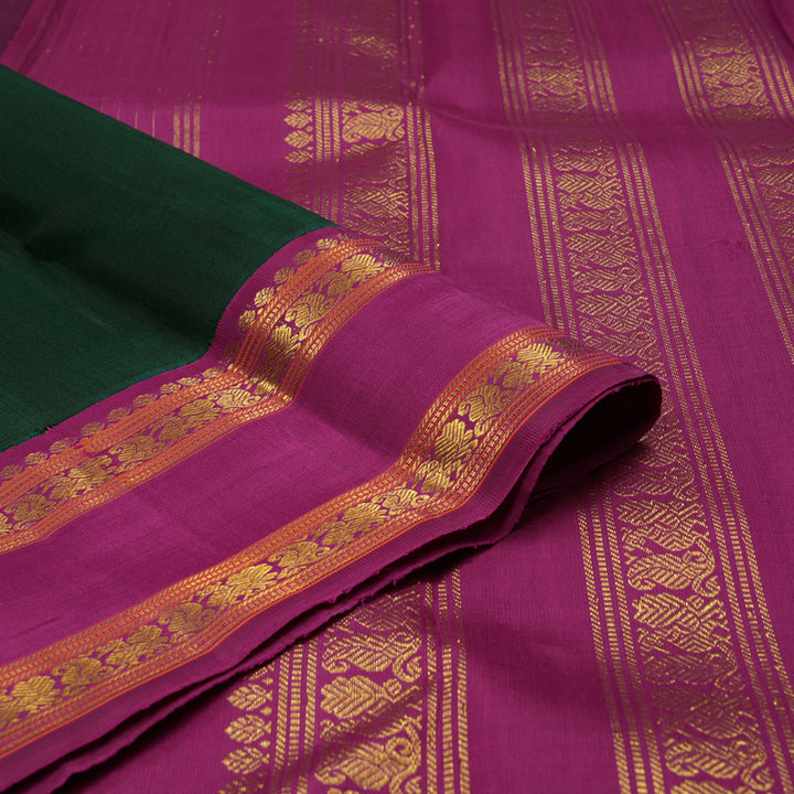 Hayagrivas Handloom Karum Pachai Kanjivaram Silk Saree with Wine Purple border KSBE66L9-1