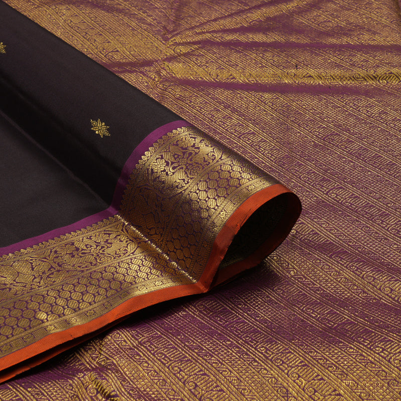 Hayagrivas Handloom Kanchana Brown Kanjivaram Silk Saree with Purple Border KSBE67L1-1
