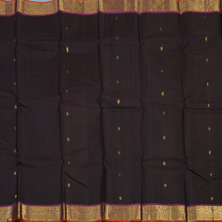 Hayagrivas Handloom Kanchana Brown Kanjivaram Silk Saree with Purple Border KSBE67L1-1