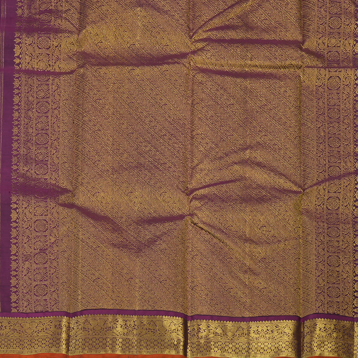 Hayagrivas Handloom Kanchana Brown Kanjivaram Silk Saree with Purple Border KSBE67L1-1