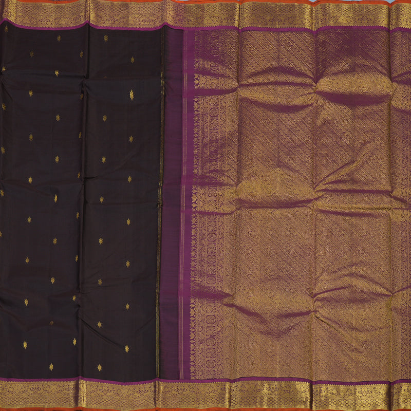 Hayagrivas Handloom Kanchana Brown Kanjivaram Silk Saree with Purple Border KSBE67L1-1