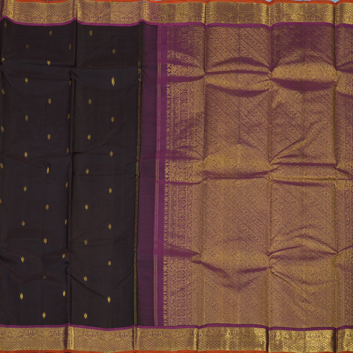Hayagrivas Handloom Kanchana Brown Kanjivaram Silk Saree with Purple Border KSBE67L1-1