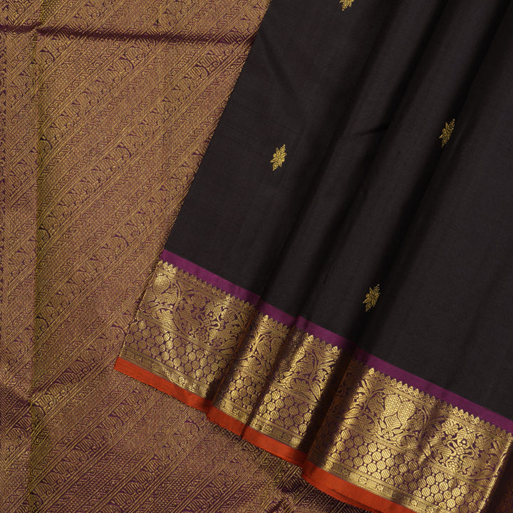 Hayagrivas Handloom Kanchana Brown Kanjivaram Silk Saree with Purple Border KSBE67L1-1