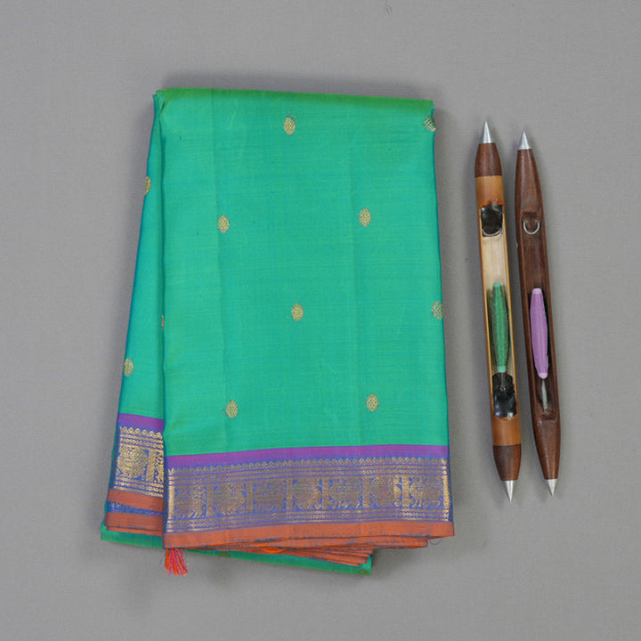 Hayagrivas Handloom Aqua Green Kanjivaram Silk Saree with Purple Border KSBE67L2-1