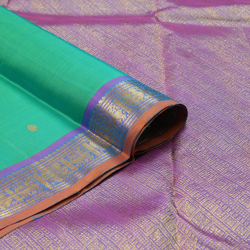 Hayagrivas Handloom Aqua Green Kanjivaram Silk Saree with Purple Border KSBE67L2-1