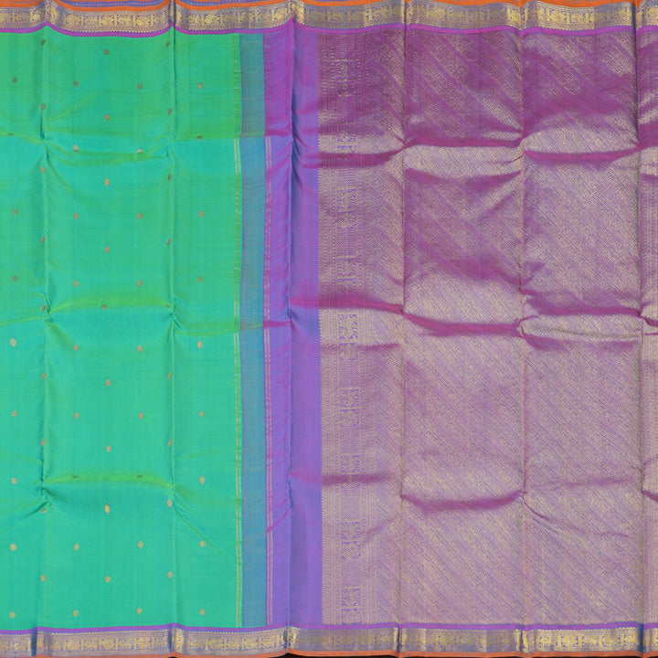 Hayagrivas Handloom Aqua Green Kanjivaram Silk Saree with Purple Border KSBE67L2-1