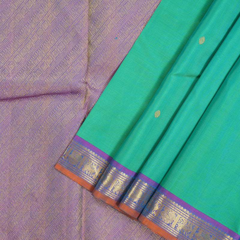 Hayagrivas Handloom Aqua Green Kanjivaram Silk Saree with Purple Border KSBE67L2-1