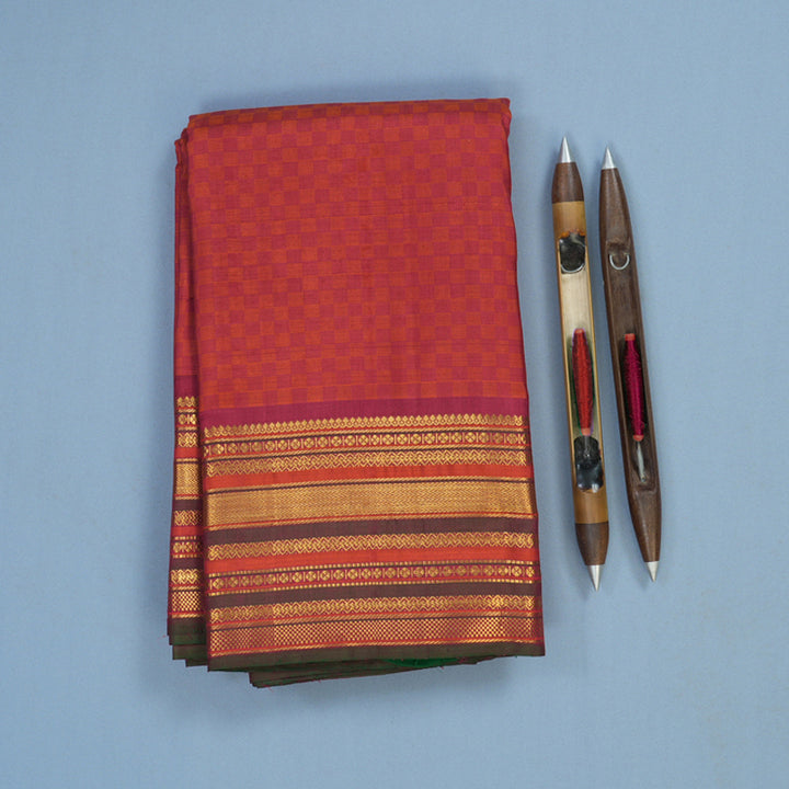 Hayagrivas Handloom Red & Orange Kanjivaram Silk Saree with Maroon Border KSBE67L4-2