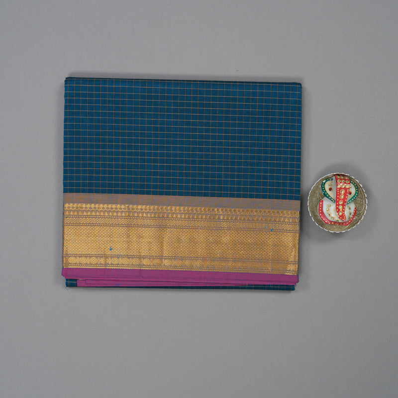 Hayagrivas Ramar Blue Pure Chettinad Cotton Saree with Ganga Jamuna Border KSBE6H1-2