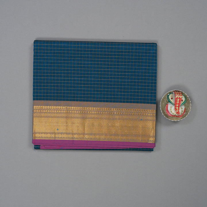 Hayagrivas Ramar Blue Pure Chettinad Cotton Saree with Ganga Jamuna Border KSBE6H1-2