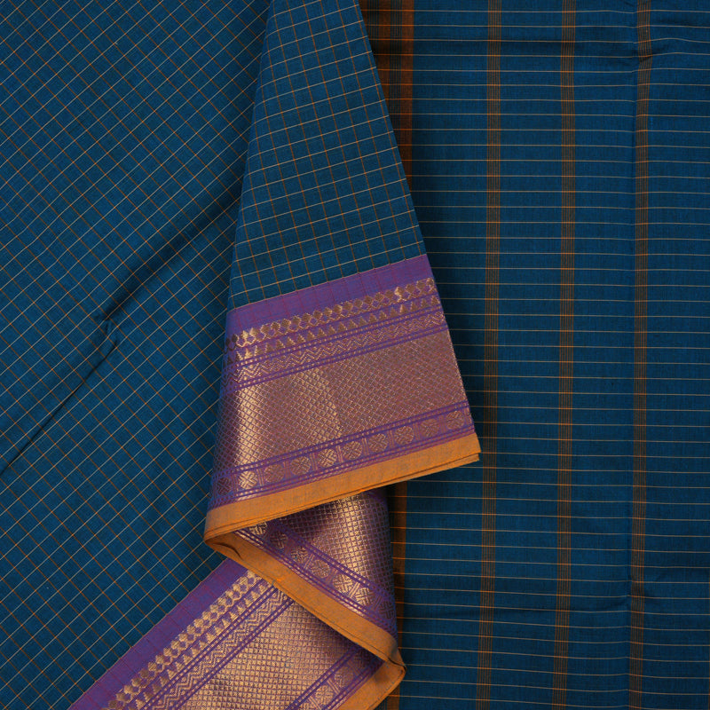 Hayagrivas Ramar Blue Pure Chettinad Cotton Saree with Ganga Jamuna Border KSBE6H1-2