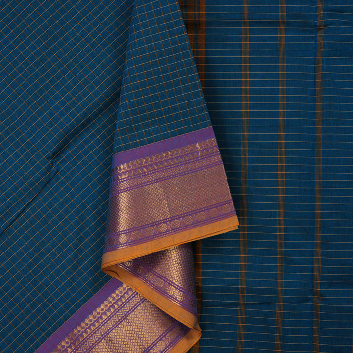 Hayagrivas Ramar Blue Pure Chettinad Cotton Saree with Ganga Jamuna Border KSBE6H1-2
