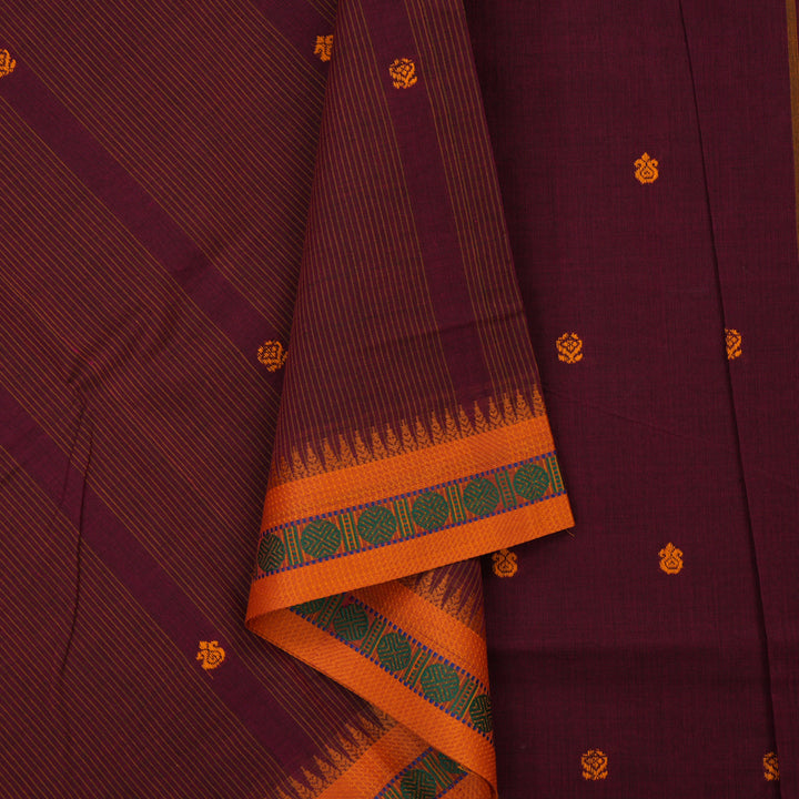 Hayagrivas Pinkish-Maroon Pure Chettinad Cotton Saree KSBE6H10-2
