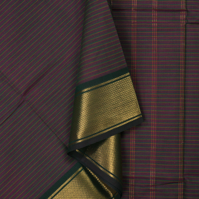 Hayagrivas Magenta with Green & Yellow Stripes Pure Chettinad Cotton Saree KSBE6H17-2