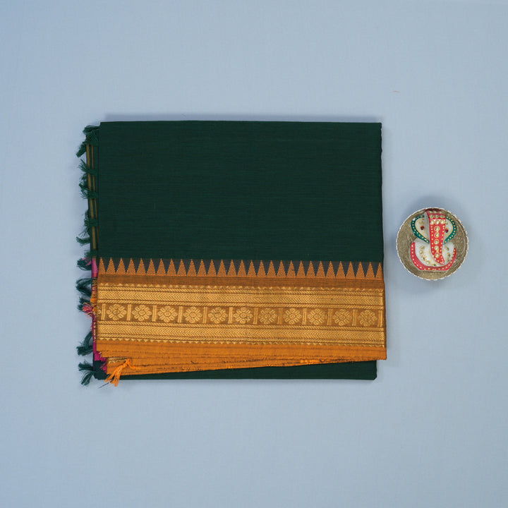 Hayagrivas Peacock Green Pure Chettinad Cotton Saree with Ganga Jamuna Border KSBE6H18-2
