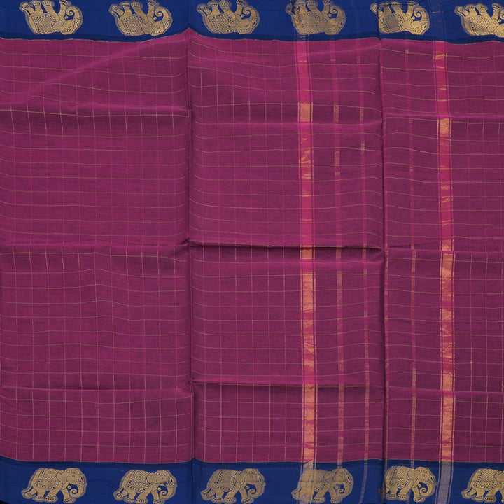Hayagrivas Purple Pure Chettinad Cotton Saree with Dark Blue Border KSBE6H7-2