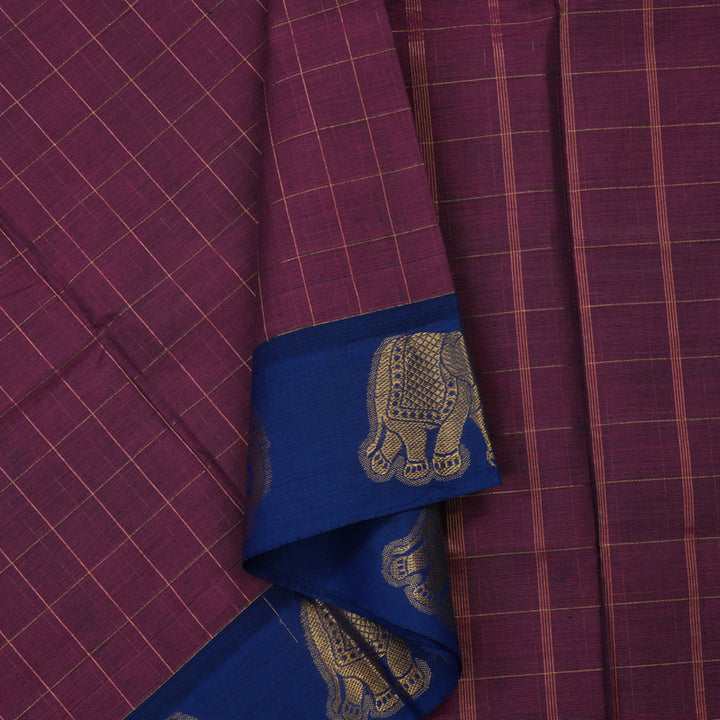 Hayagrivas Purple Pure Chettinad Cotton Saree with Dark Blue Border KSBE6H7-2