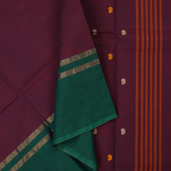 Hayagrivas Wine Purple Pure Chettinad Cotton Saree with Ganga Jamuna Border KSBE6H8-1
