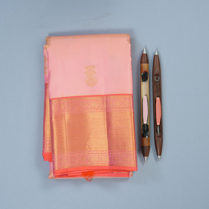 Hayagrivas Handloom Peach Pink Kanjivaram Silk Saree with Orangish-Pink Border KSBE76L13-1