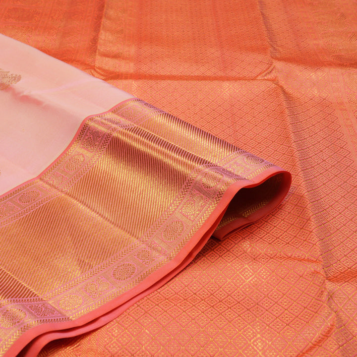 Hayagrivas Handloom Peach Pink Kanjivaram Silk Saree with Orangish-Pink Border KSBE76L13-1