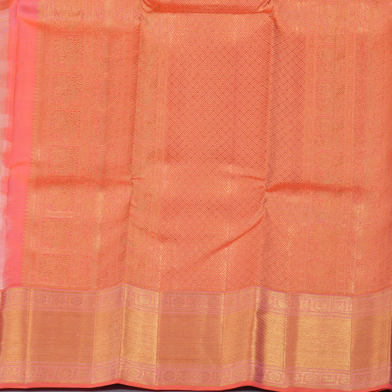 Hayagrivas Handloom Peach Pink Kanjivaram Silk Saree with Orangish-Pink Border KSBE76L13-1