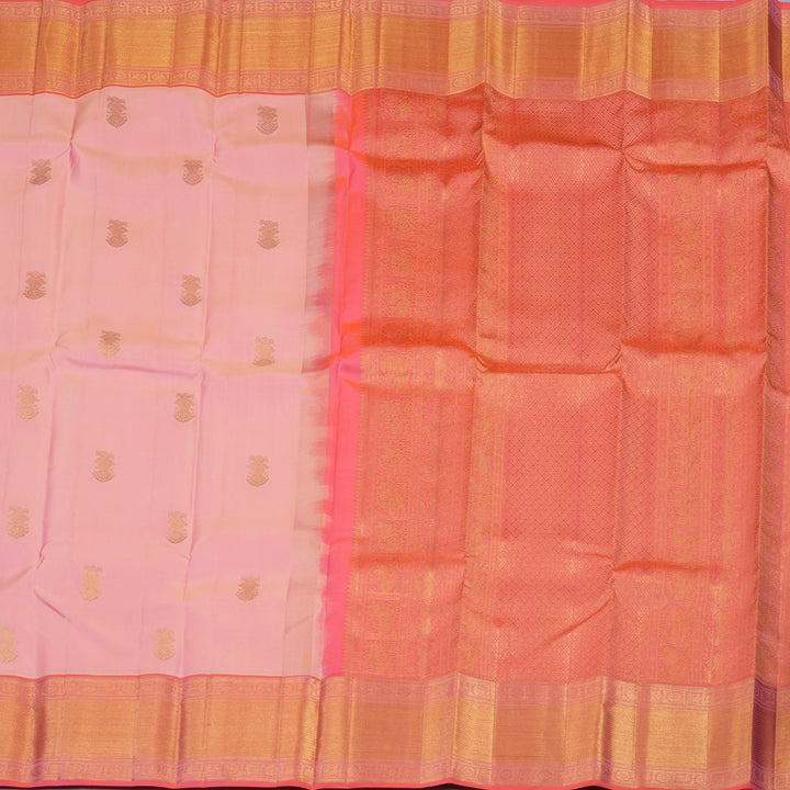 Hayagrivas Handloom Peach Pink Kanjivaram Silk Saree with Orangish-Pink Border KSBE76L13-1