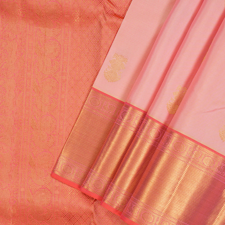 Hayagrivas Handloom Peach Pink Kanjivaram Silk Saree with Orangish-Pink Border KSBE76L13-1