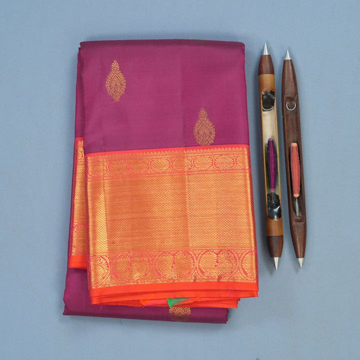 Hayagrivas Handloom Wine Magenta Kanjivaram Silk Saree with Pinkish-Orange Border KSBE76L13-2