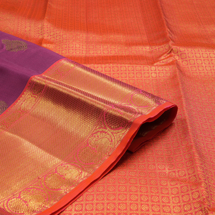 Hayagrivas Handloom Wine Magenta Kanjivaram Silk Saree with Pinkish-Orange Border KSBE76L13-2