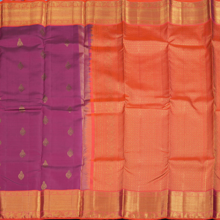Hayagrivas Handloom Wine Magenta Kanjivaram Silk Saree with Pinkish-Orange Border KSBE76L13-2