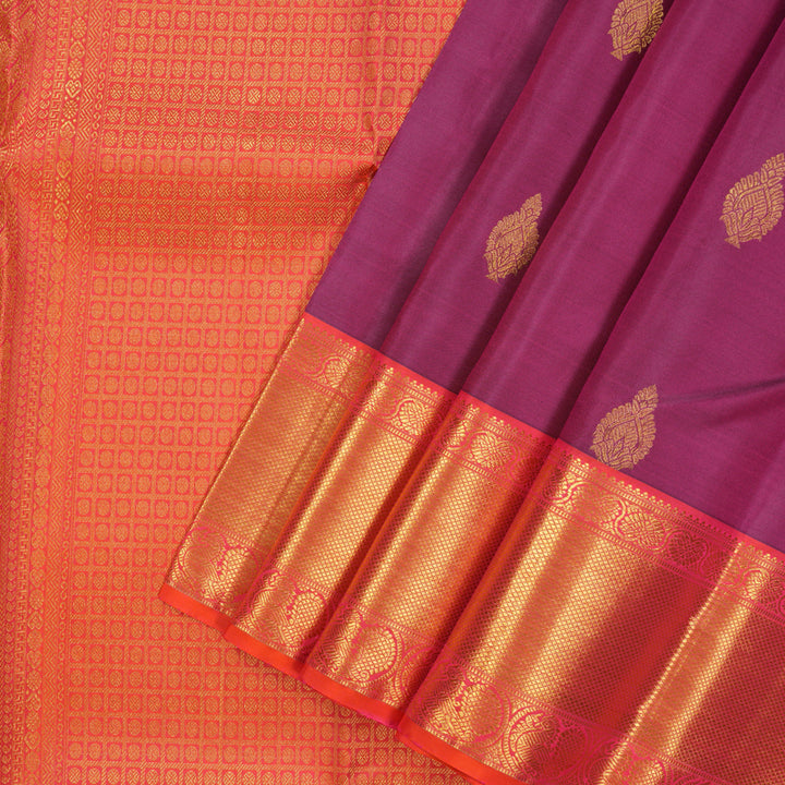 Hayagrivas Handloom Wine Magenta Kanjivaram Silk Saree with Pinkish-Orange Border KSBE76L13-2