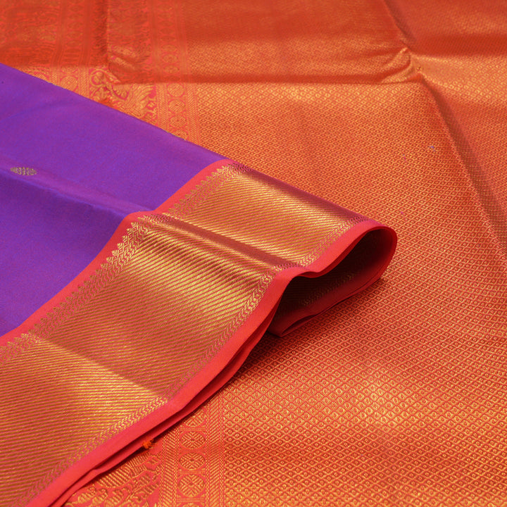 Hayagrivas Handloom Purple Kanjivaram Silk Saree with Bright Orangish-Pink Border KSBE76L15-3