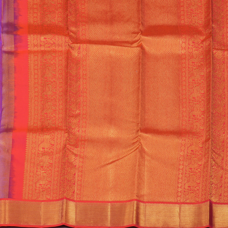 Hayagrivas Handloom Purple Kanjivaram Silk Saree with Bright Orangish-Pink Border KSBE76L15-3