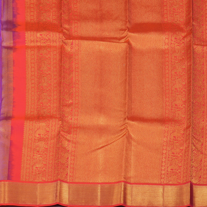 Hayagrivas Handloom Purple Kanjivaram Silk Saree with Bright Orangish-Pink Border KSBE76L15-3