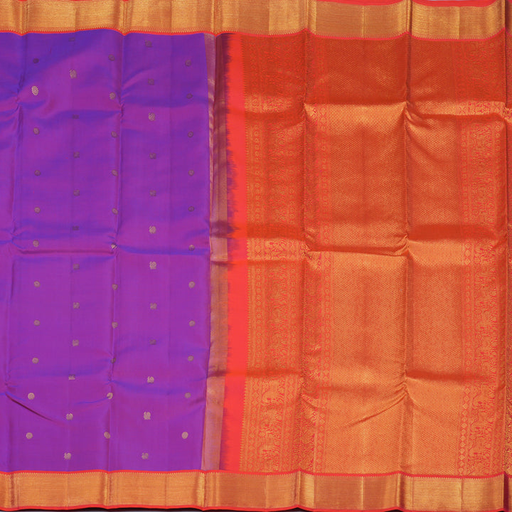 Hayagrivas Handloom Purple Kanjivaram Silk Saree with Bright Orangish-Pink Border KSBE76L15-3