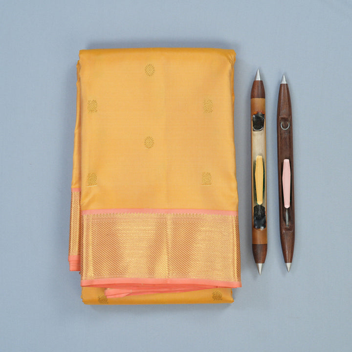Hayagrivas Handloom Pale Yellow Kanjivaram Silk Saree with Peach Orange Border KSBE76L15-9