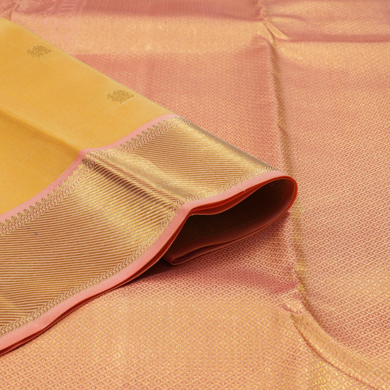 Hayagrivas Handloom Pale Yellow Kanjivaram Silk Saree with Peach Orange Border KSBE76L15-9
