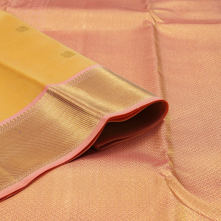 Hayagrivas Handloom Pale Yellow Kanjivaram Silk Saree with Peach Orange Border KSBE76L15-9
